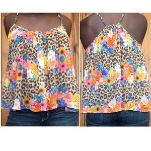 Flirty Bebe Floral & Chettah Strappy Button up Top